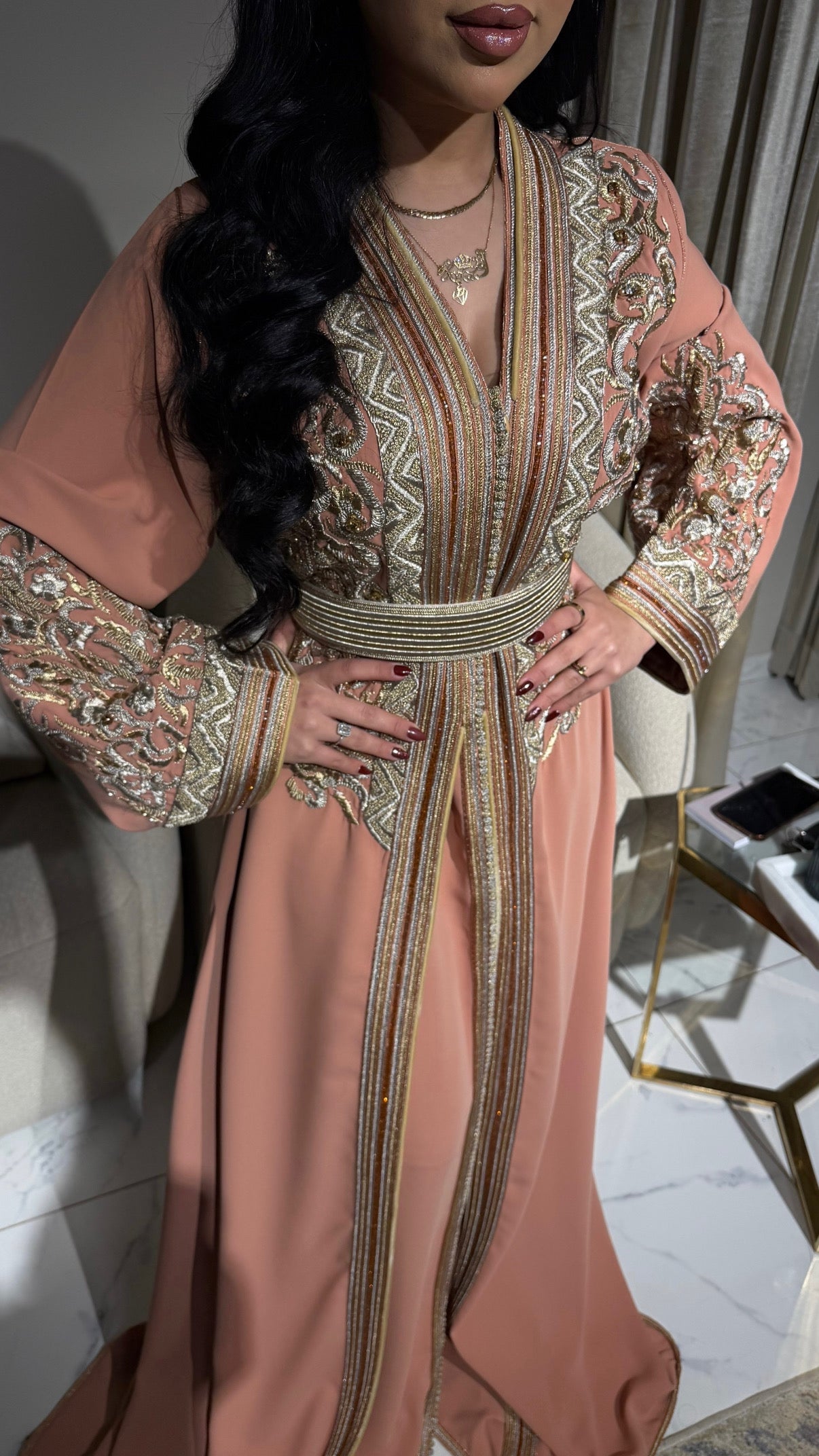 Luxury Lebsa in Silk Crepe with Elegant Hand Embroidery
