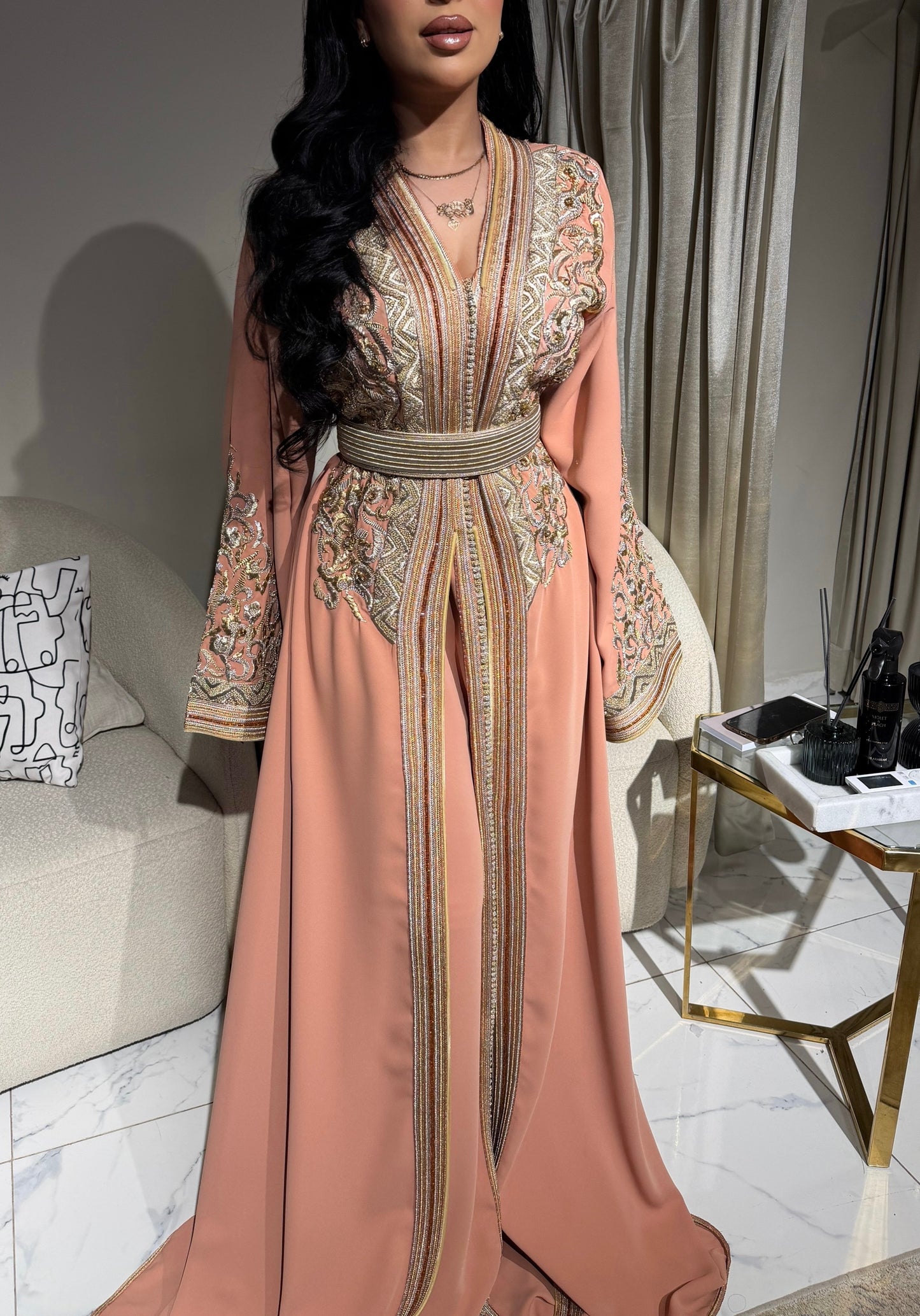 Luxury Lebsa in Silk Crepe with Elegant Hand Embroidery