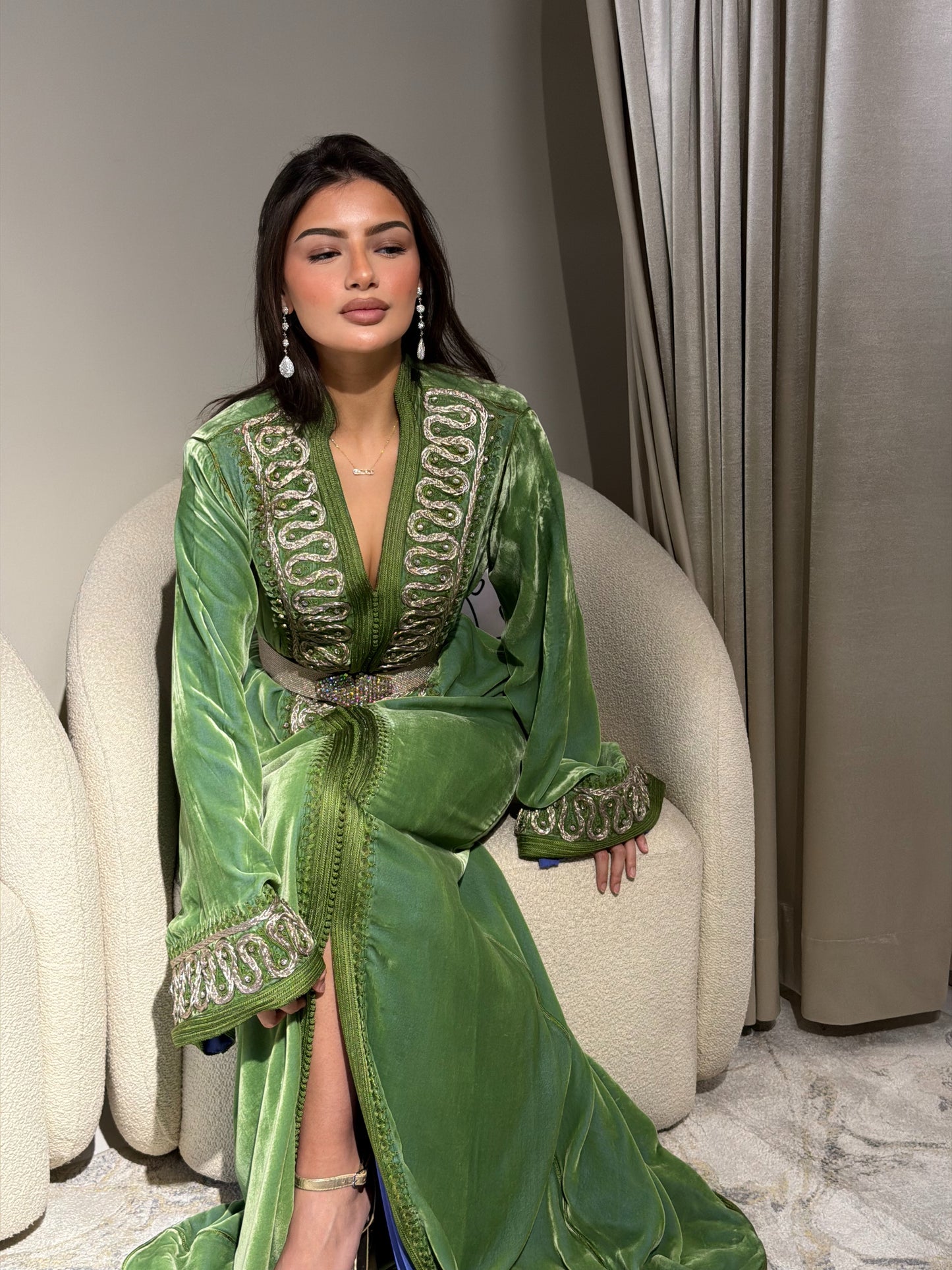 Emerald Green with Silver Embroidery