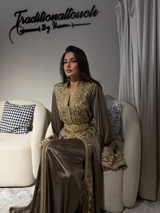 Deep Mocha Brown with Gold Embroidery