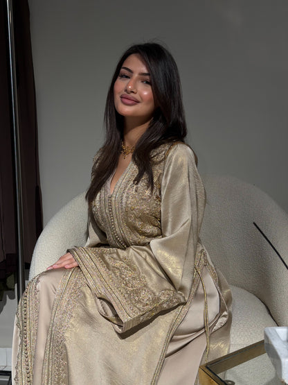 Two-Piece Kaftan in Drap Lamé with Handmade Maalem Embroidery