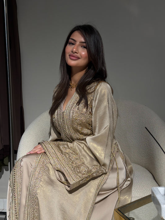 Two-Piece Kaftan in Drap Lamé with Handmade Maalem Embroidery