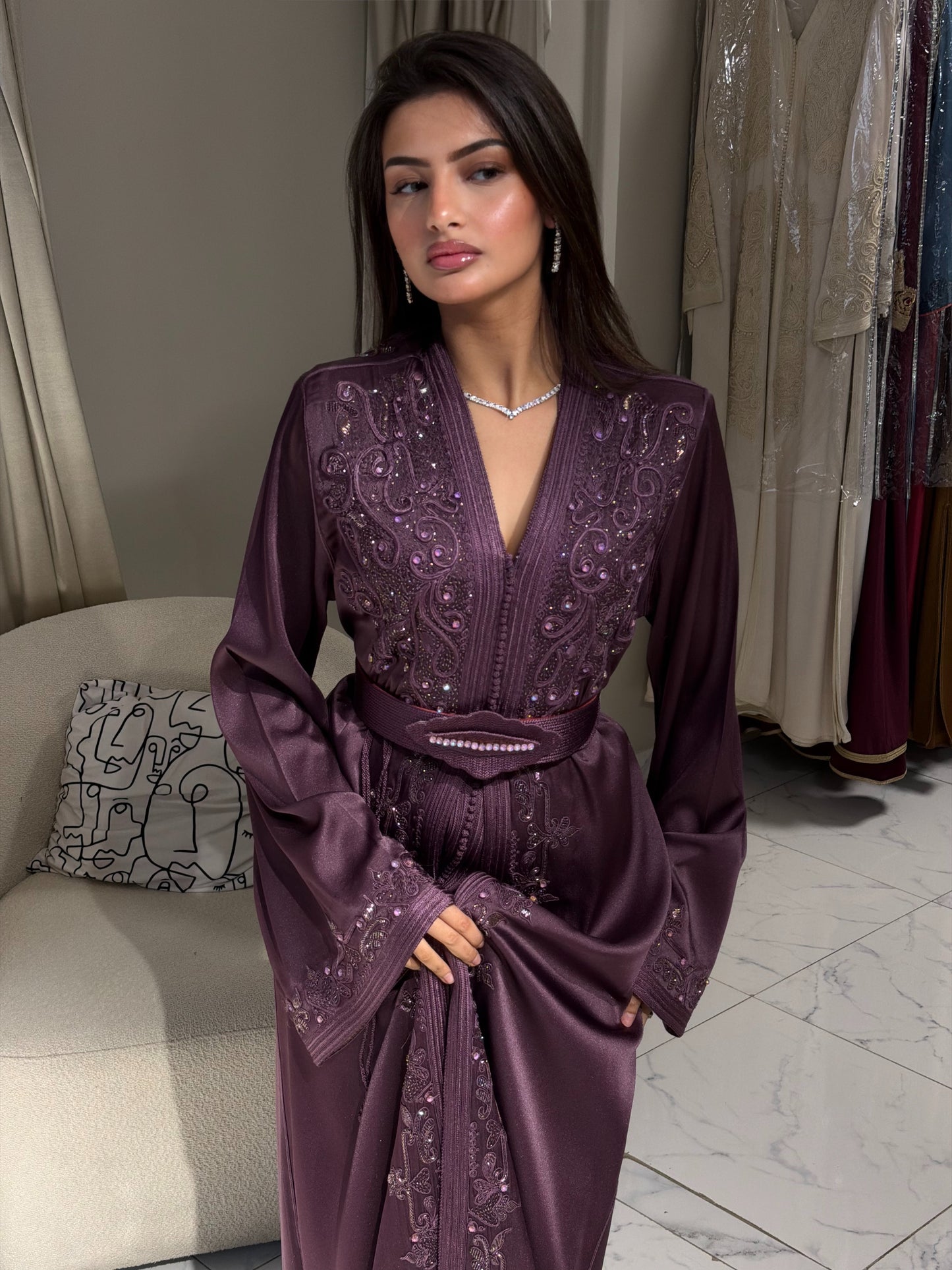 Luxury Lebsa in Dark Plum Silk Cady – Two-Piece Set